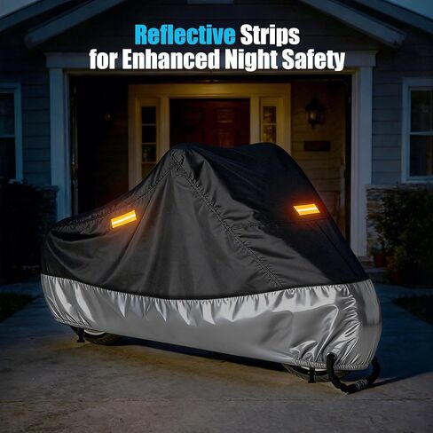 300D Motorcycle Cover Waterproof Outdoor, 108 inch Fits for Large Cruiser, Mid-Size Touring, Harley Davidson Street Glide, Road Glide, Softail Standard/Slim, Heritage Classic, Black Silver in Saudi Arabia
