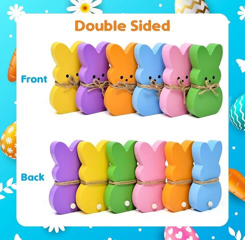 Gift Boutique Easter Bunny Tabletop Decorations – Set of 6 Colorful Wooden Rabbit Figurines with Bow for Spring, Tiered Tray & Home Décor in Saudi Arabia