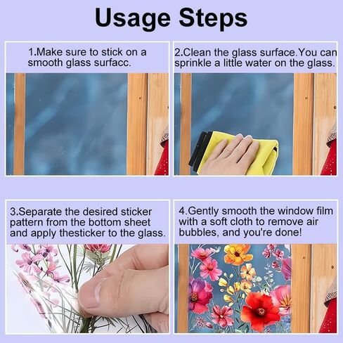 Flower Wall Decor Living Room Boho Decor, Removable Peel and Stick Colorful Flower Stickers for Window Clings, Floral Wallpaper Wall Decals Art for Bedroom Bathroom, Multicolor in Saudi Arabia