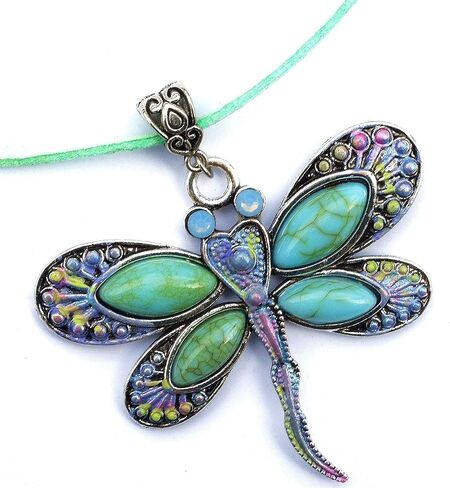 قلادة كبيرة من الفضة على شكل يعسوب مع لمسات مطلية ومجوهرات بوهو من الكريستال البراق المتلألئ بأحجار الراين الفيروزية in Kuwait