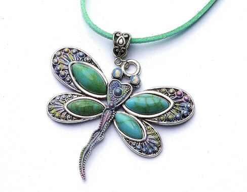 قلادة كبيرة من الفضة على شكل يعسوب مع لمسات مطلية ومجوهرات بوهو من الكريستال البراق المتلألئ بأحجار الراين الفيروزية in Kuwait