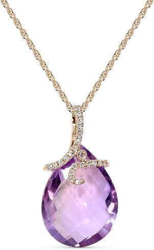 14K Rose Gold Genuine Amethyst 9-3/4 Ct Drop Pendant Necklace with Diamonds in Saudi Arabia