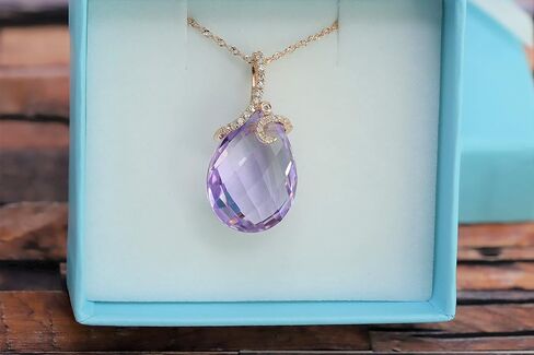 14K Rose Gold Genuine Amethyst 9-3/4 Ct Drop Pendant Necklace with Diamonds in Saudi Arabia