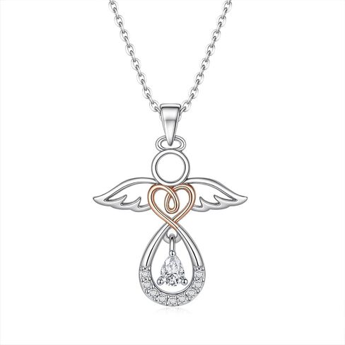 Angel Necklace for Women Sterling Silver Guardian Angel Pendant Necklace with Heart Jewelry Gift for Mom or Loved Ones in Saudi Arabia
