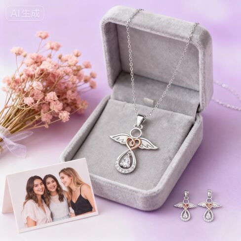 Angel Necklace for Women Sterling Silver Guardian Angel Pendant Necklace with Heart Jewelry Gift for Mom or Loved Ones in Saudi Arabia