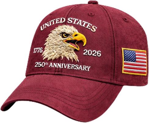 US 250th Anniversary Hat 1776–2026 Baseball Cap, United States Patriotic Embroidered Cotton Dad Hat with American Flag in Saudi Arabia