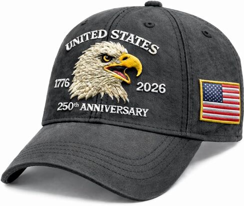 US 250th Anniversary Hat 1776–2026 Baseball Cap, United States Patriotic Embroidered Cotton Dad Hat with American Flag in Saudi Arabia