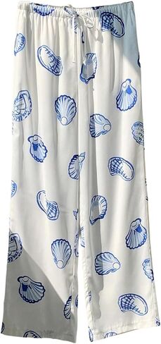 Floerns Women's Shell Print Drawstring Waist Pants Straight Leg Beach Lounge Pants in Saudi Arabia