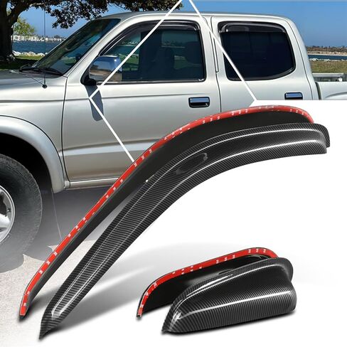 عاكس أقنعة النافذة الجانبية PM PERFORMOTOR 4 قطع متوافق مع كابينة تويوتا تاكوما الممتدة 1995-2004، نمط نمط ألياف الكربون، أسود (شريط) in Saudi Arabia