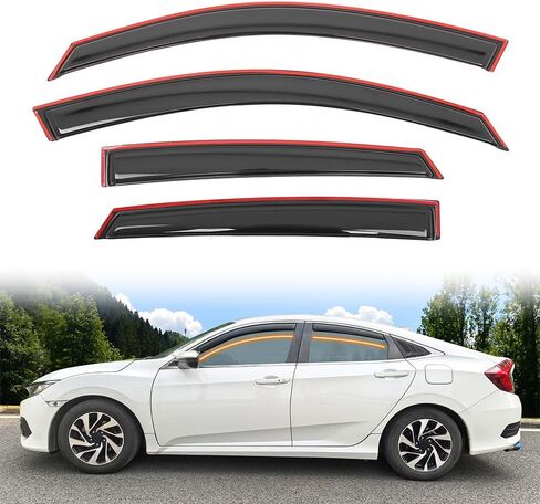 in Channel Window Visor Deflectors, Compatible with 2016-2021 Honda Civic Sedan 4-Door, Acrylic Smoke/Tinted Slim Style Window Rain Guards, Sun Wind Side Vent Visor Set, 4 Pieces in Saudi Arabia