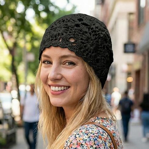 Crochet Slouchy Beanie Hat, Cotton Cutout Hats Knit Skull Caps for All Seasons in Saudi Arabia