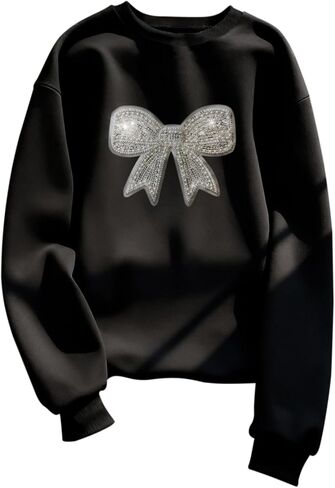 Womens Sweatshirts Sequin Knitted Bow Crewneck Long Sleeve Pullover Hoodies Fall Tops Cute Winter Clothes for Girls in Saudi Arabia