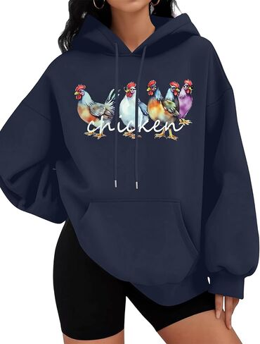 SFHFY Chicken Sweatshirt for Women: Chicken Mom Shirt Lightweight Animal Lover Hoodie Drawstring Country Farm Tops in Kuwait