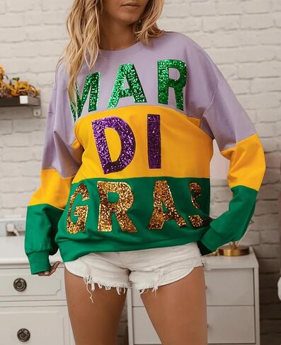 Outfit for Women Sequin Letter Graphic Crewneck Long Sleeve Casual Pullover Sweatshirts Tops in Saudi Arabia