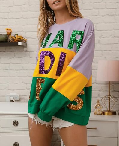 Outfit for Women Sequin Letter Graphic Crewneck Long Sleeve Casual Pullover Sweatshirts Tops in Saudi Arabia