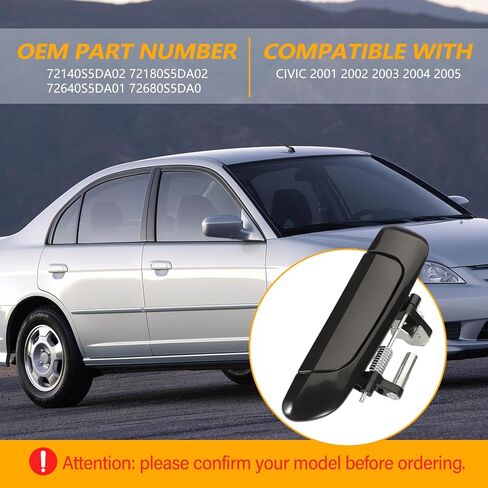 Set of 4 Exterior Door Handles for Honda Civic 2001-2005,Front Rear Driver & Passenger Side Replaces 72140S5DA02, 72180S5DA02, 72640S5DA01, 72680S5DA0, Smooth Black in Kuwait