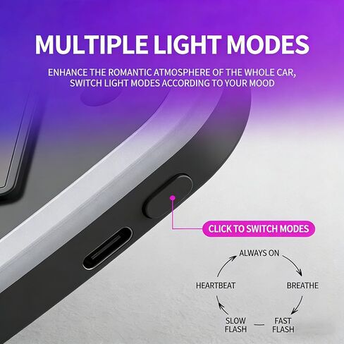 إضاءة LED محيطة للسيارة، مصابيح LED لاسلكية على شكل قلب للسيارة، 3 أوضاع إضاءة + 5 أنماط إضاءة، مصابيح داخلية للسيارة للقيادة الليلية in Saudi Arabia