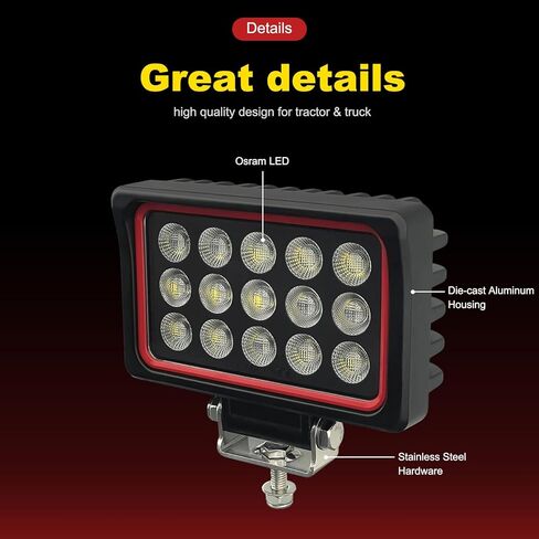 أضواء عمل LED 150 وات 6 بوصة للشاحنة، قطعتان 12000LM مقاومة للماء مصابيح فيضانات LED للشاحنات للمعدات الثقيلة لحفارة الجرارات، 12 فولت/24 فولت (إطار أحمر) in Kuwait