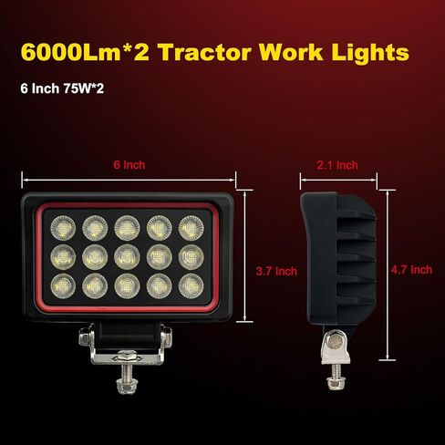 أضواء عمل LED 150 وات 6 بوصة للشاحنة، قطعتان 12000LM مقاومة للماء مصابيح فيضانات LED للشاحنات للمعدات الثقيلة لحفارة الجرارات، 12 فولت/24 فولت (إطار أحمر) in Kuwait