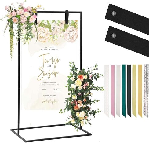 حامل لافتة ترحيب الزفاف، حامل لافتة زفاف متعدد الاستخدامات وقابل للتعديل مع شريطين معلقين من الجلد للحفلات، ولافتات دش الزفاف in Kuwait