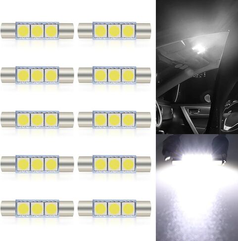 10 PCS Car 28mm LED Reading Light, Compact 180 Degree Super Bright No Delay Makeup Light, Plug and Play 6614F/6612F Energy Saving Bulb, Universal for Cars Interior Bulb Replacement (White) in Saudi Arabia