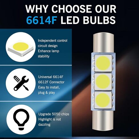 10 PCS Car 28mm LED Reading Light, Compact 180 Degree Super Bright No Delay Makeup Light, Plug and Play 6614F/6612F Energy Saving Bulb, Universal for Cars Interior Bulb Replacement (White) in Saudi Arabia