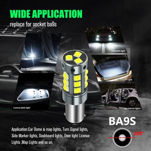 YEORO AC/DC 9-36V BA9S LED Bulbs White,600LM BA9 BA9S 53 57 1895 64111LED Car Ligh Bulbs Super Bright 3030 18-SMD Chips for Car Interior Dome Map License Plate Glove Box Light. in Kuwait