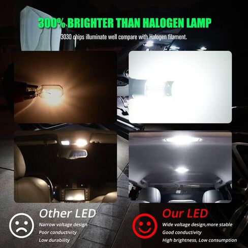 YEORO AC/DC 9-36V BA9S LED Bulbs White,600LM BA9 BA9S 53 57 1895 64111LED Car Ligh Bulbs Super Bright 3030 18-SMD Chips for Car Interior Dome Map License Plate Glove Box Light. in Kuwait