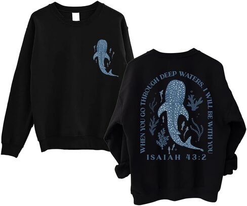 Shark Sweatshirt Whale Shark Long Sleeve Shirt Christian Sweatshirts for Women Ocean Themed Tops in Saudi Arabia