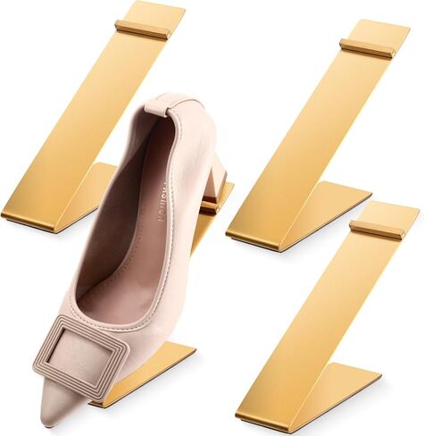 Therwen 8 Pcs Gold Shoe Display Stand Shoe Rack Stainless Steel Golden Metal Riser High Heel Display Rack Holder for Home Shopping Malls (Square Shape,Golden) in Saudi Arabia