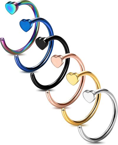 OUFER 20G Heart/Star Nose Rings Studs-G23 Titanium 6PCS Color Kit Nose Rings for Women, Nose Rings Hoops Gold C-Shaped Nostril Piercing Jewelry in Saudi Arabia