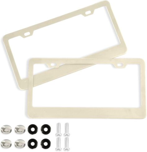 xigua Beige Cream Solid Color License Plate Frames 2 Pack, Waterproof Aluminum Alloy Car Tag Holder 2 Holes License Plate Brackets with Screw Caps Auto Accessories in Saudi Arabia