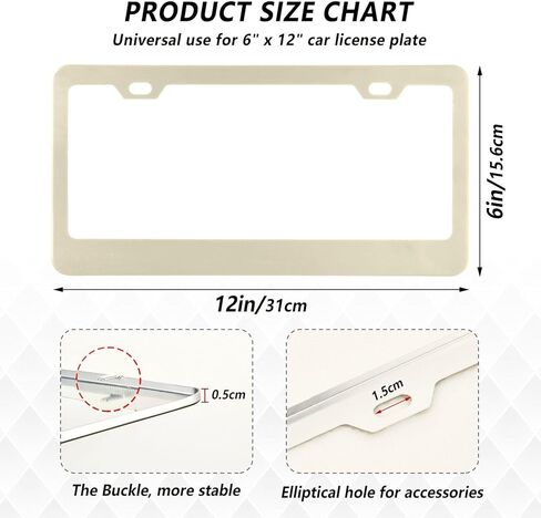xigua Beige Cream Solid Color License Plate Frames 2 Pack, Waterproof Aluminum Alloy Car Tag Holder 2 Holes License Plate Brackets with Screw Caps Auto Accessories in Saudi Arabia