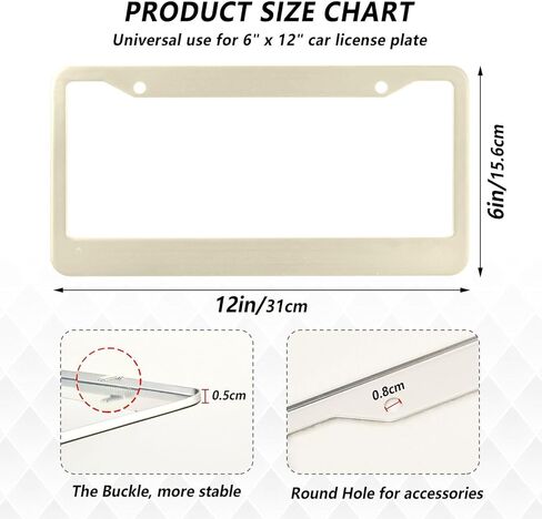 xigua Beige Cream Solid Color License Plate Frames 2 Pack, Waterproof Aluminum Alloy Car Tag Holder 2 Holes License Plate Brackets with Screw Caps Auto Accessories in Saudi Arabia