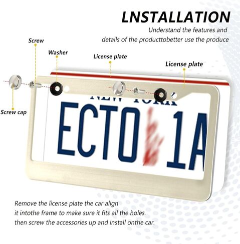 xigua Beige Cream Solid Color License Plate Frames 2 Pack, Waterproof Aluminum Alloy Car Tag Holder 2 Holes License Plate Brackets with Screw Caps Auto Accessories in Saudi Arabia