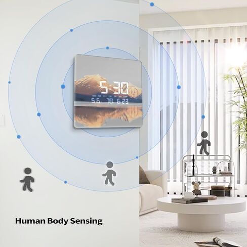 Digital Wall Clock with Temperature Day Sunrise Lake with Display Modern LED Wall Clock Atomic Simple Alarm Clock for Bedroom Garage Living Room Decorative 12 Inch in Kuwait