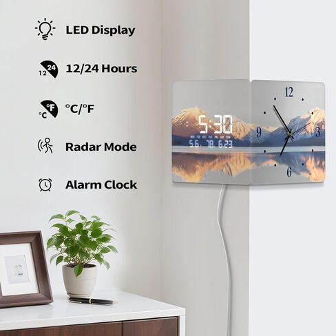 Digital Wall Clock with Temperature Day Sunrise Lake with Display Modern LED Wall Clock Atomic Simple Alarm Clock for Bedroom Garage Living Room Decorative 12 Inch in Kuwait