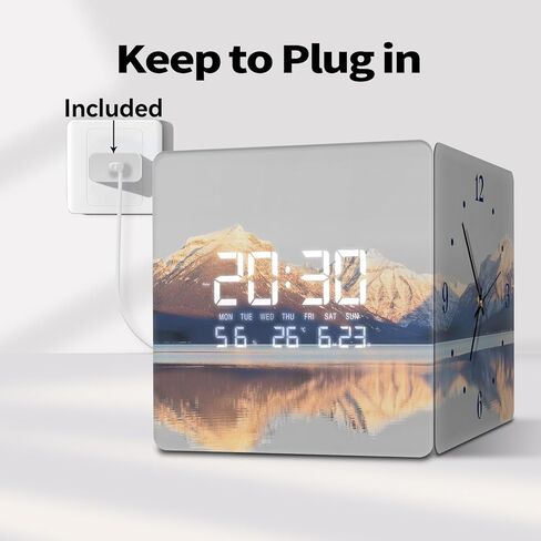 Digital Wall Clock with Temperature Day Sunrise Lake with Display Modern LED Wall Clock Atomic Simple Alarm Clock for Bedroom Garage Living Room Decorative 12 Inch in Kuwait
