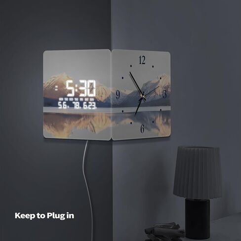 Digital Wall Clock with Temperature Day Sunrise Lake with Display Modern LED Wall Clock Atomic Simple Alarm Clock for Bedroom Garage Living Room Decorative 12 Inch in Kuwait