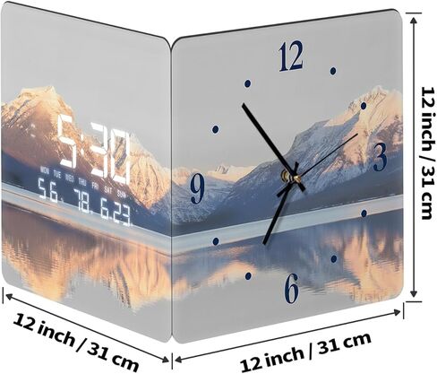 Digital Wall Clock with Temperature Day Sunrise Lake with Display Modern LED Wall Clock Atomic Simple Alarm Clock for Bedroom Garage Living Room Decorative 12 Inch in Kuwait