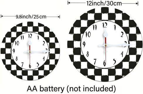 ساعة حائط، صامتة غير موقوتة تعمل بالبطارية، ساعة حدودية على شكل رقعة الشطرنج باللونين الأسود والأبيض لتزيين غرفة نوم المطبخ والحمام 10 بوصة و12 بوصة، يتم الشحن في اليوم التالي، بدون بطارية in Saudi Arabia