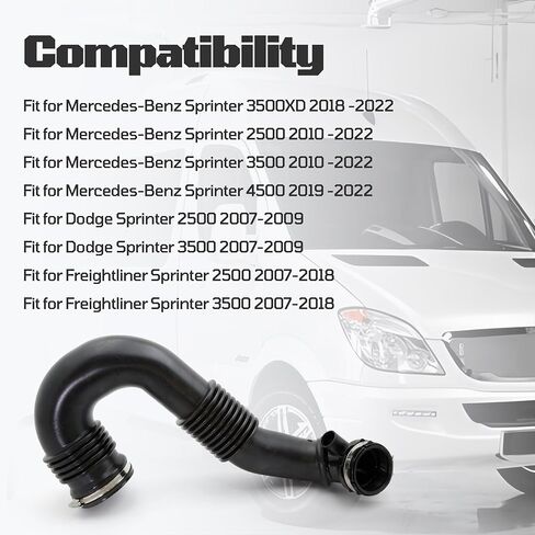 أنبوب خرطوم آخذ للهواء للمحرك مع مشابك مناسب لسيارة Mercedes-Benz Dodge Freightliner Sprinter 2500 3500 4500 3500XD 3.0L V6 2007-2022 استبدال 9065281524 9065282224 696137 696-137 in Kuwait