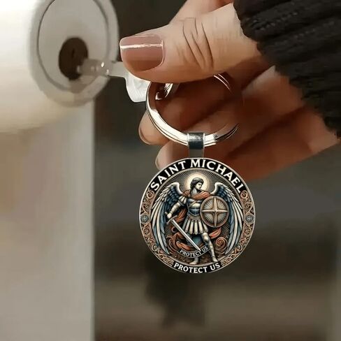Keychain - Intricate 2D Design with Protect Us Inset, Durable Keyring for Men, Elegant Religious Gift for Easter, Father's Day, Birthdays & Anniversaries, Spiritual Accessory, Stylish Pendant in Saudi Arabia