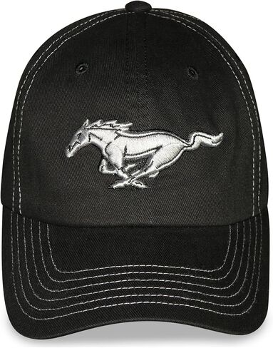 Checkered Flag Ford Mustang Pony Logo CFS Unstructured Adjustable Black Hat/Cap in Saudi Arabia