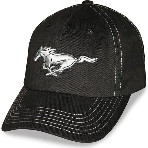 Checkered Flag Ford Mustang Pony Logo CFS Unstructured Adjustable Black Hat/Cap in Saudi Arabia