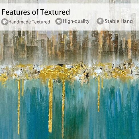 Ardemy البط البري مجردة سيتي سكيب قماش جدار الفن الحديث أفق الذهب محكم اللوحة، المباني الرمادية حجم كبير 40 "× 20" صورة الفيروز العمل الفني مؤطرة لغرفة المعيشة غرفة نوم المنزل مكتب جدار ديكور in Kuwait