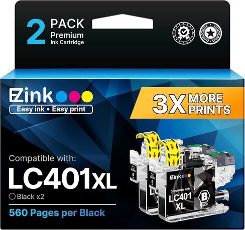 خراطيش حبر E-Z Ink LC401XL LC401 سوداء متوافقة مع Brother LC 401XL 401 XL LC 401 للاستخدام مع طابعات Brother MFC-J1010DW MFC-J1170DW MFC-J1012DW DCP-J1800DW (عبوة من قطعتين، إنتاجية عالية) in Kuwait