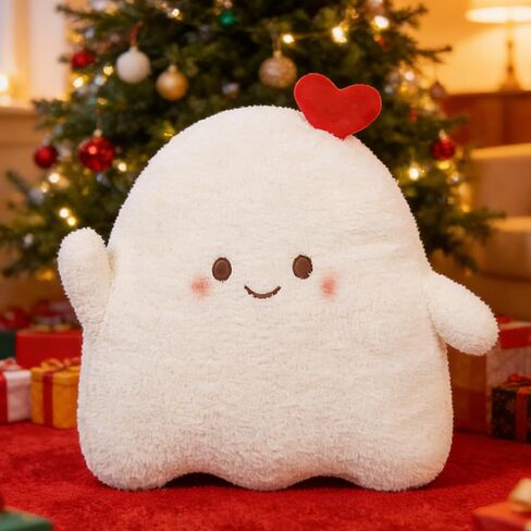 ARELUX Cute Ghost Plush Pillow,Soft White Heart Ghost Stuffed Animals Plushies Kawaii Doll Toy Funny Room Decor Birthday Friends Family Member 18in in Kuwait