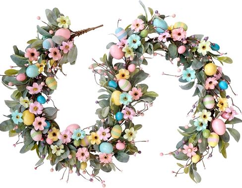 Easter Long Vine Wreath 70 inch Spring Artificial Egg Flower Berry Long Vine Colorful Easter Decoration Holiday Celebration Indoor Outdoor Home Decoration Long Vine in Saudi Arabia