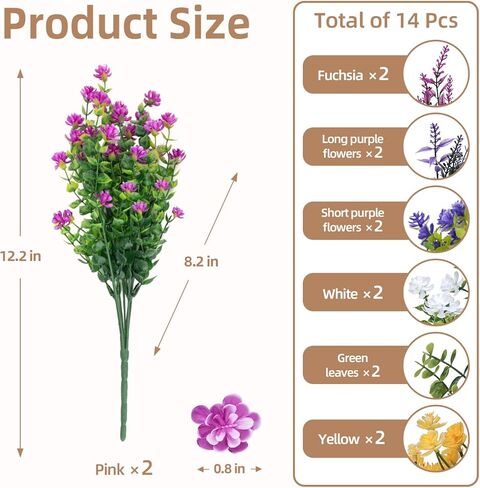 زهور صناعية في الهواء الطلق، نباتات صناعية في الهواء الطلق، زهور حريرية للخارج، ديكورات الشرفة، للحديقة، الفناء، صندوق النافذة (14، فوشيا، أرجواني 1، أرجواني 2، وردي، أصفر، أخضر، أبيض) in Kuwait
